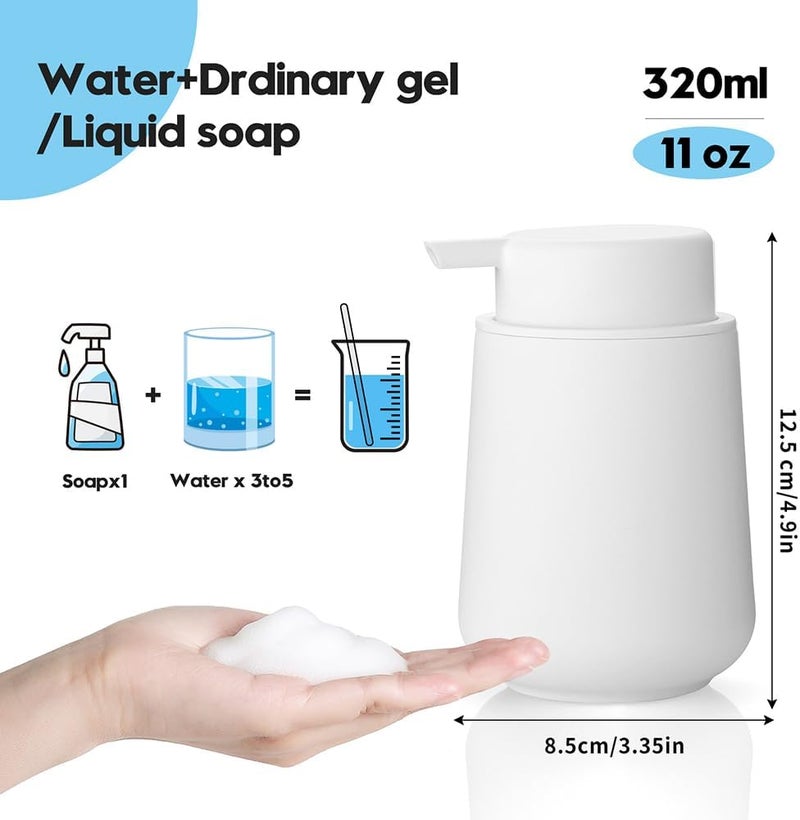 YAUKPH Matte White Foaming Hand Soap Dispenser Plastic 11 oz - Modern Minimalist Style for Bathroom & Kitchen Countertop Refillable - Image 4